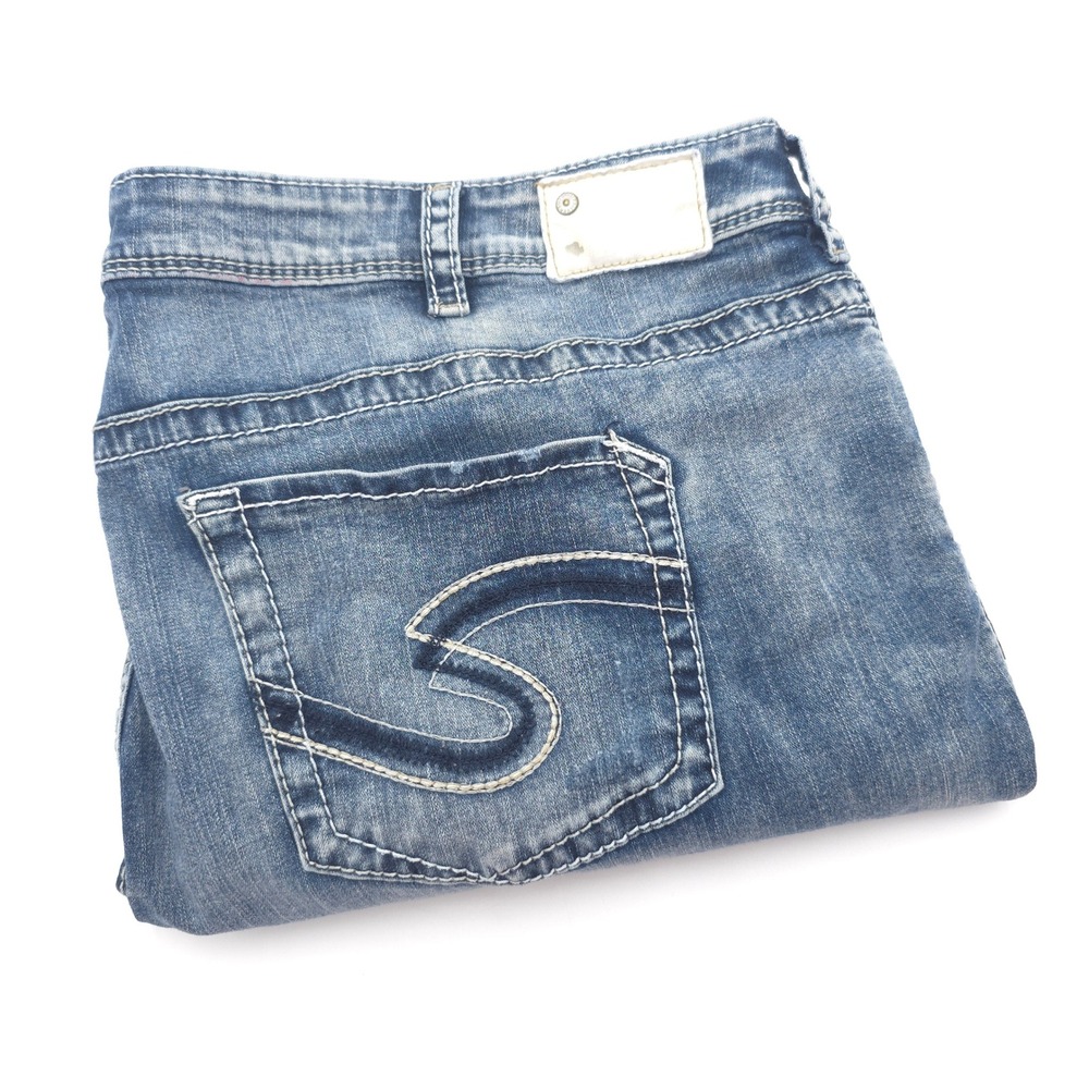Silver Jeans Co Women's Boyfriend 24 (Fit‎ 44X28)Jeans Blue Distressed Denim